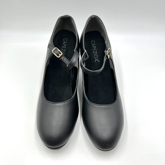 Capezio Women's # 657 Manhattan Xtreme Black Leather Tap Dance Shoes Heels 11 - Picture 2 of 14
